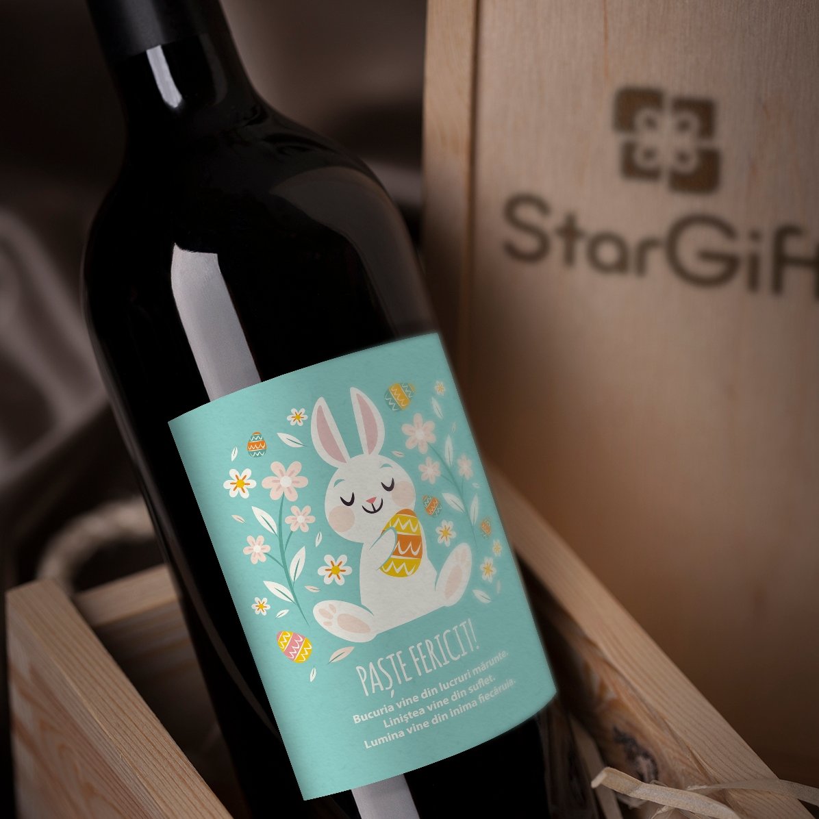 Vino personalizado con texto - Happy Bunny