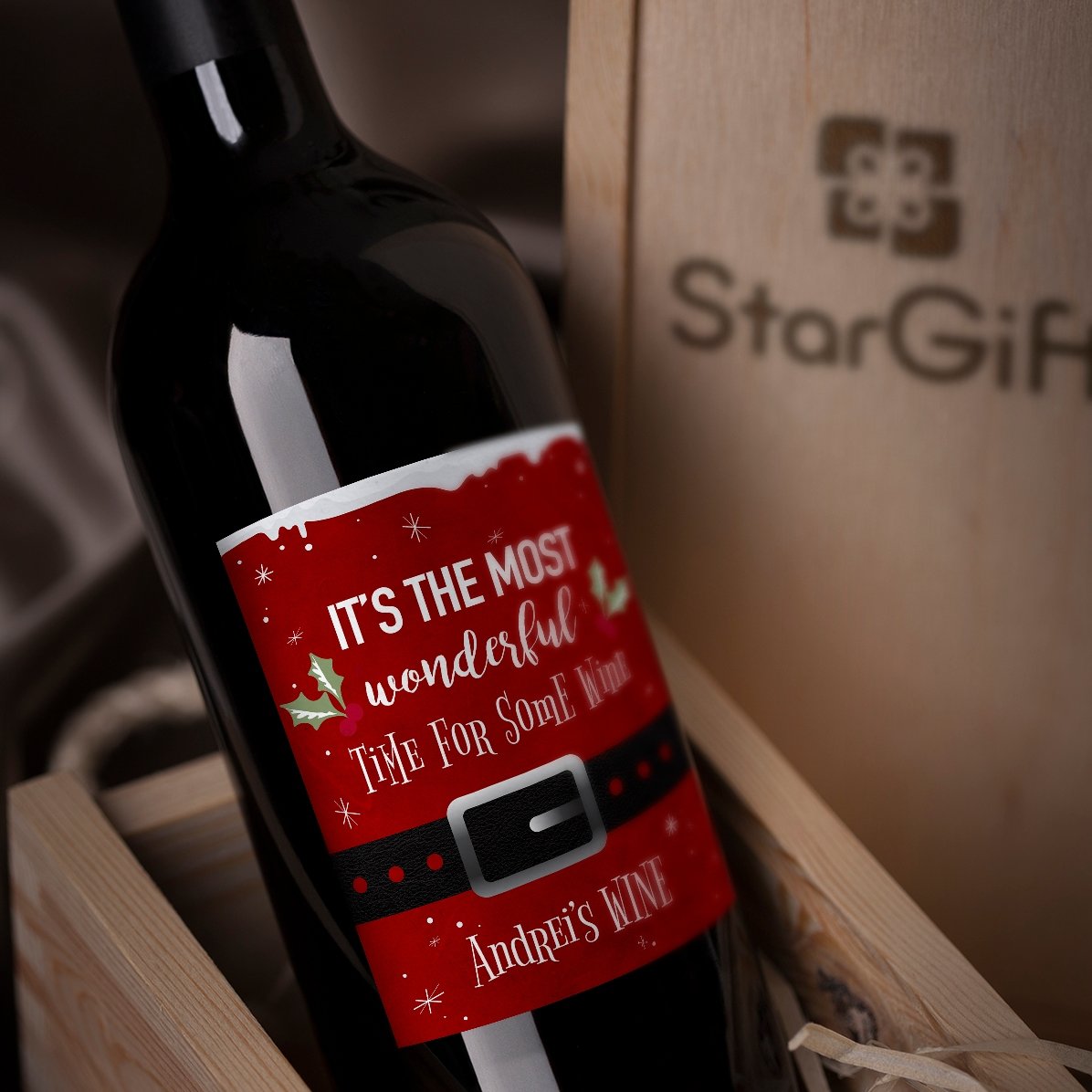 Vino personalizado con texto: «Most wonderful time»