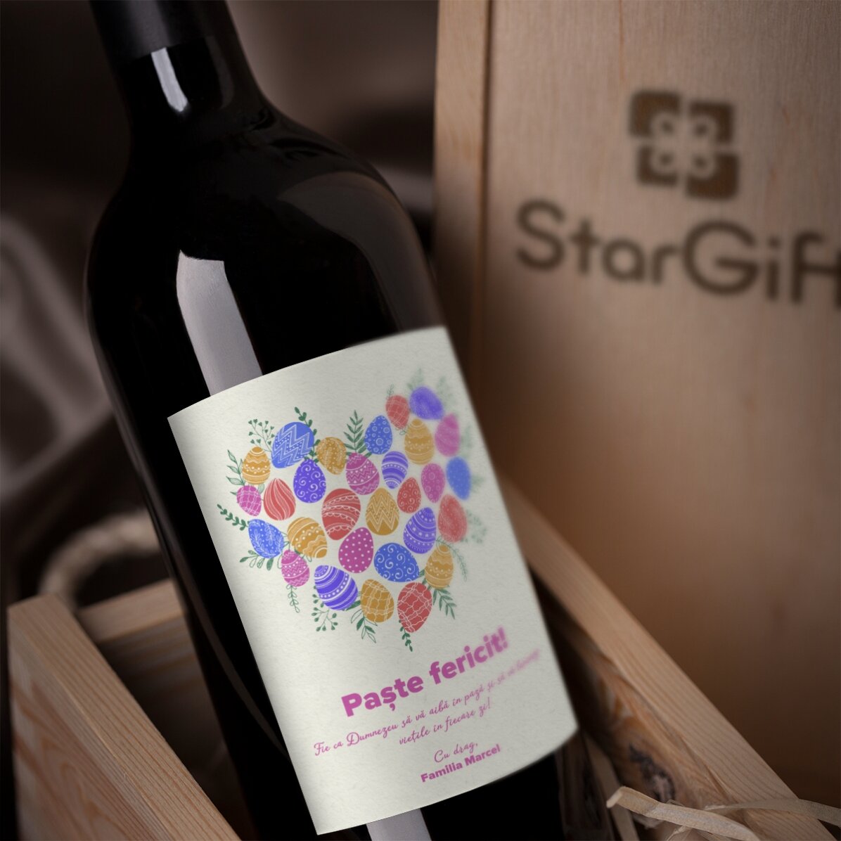 Vino personalizado con texto para Pascua - modelo «Corazón»