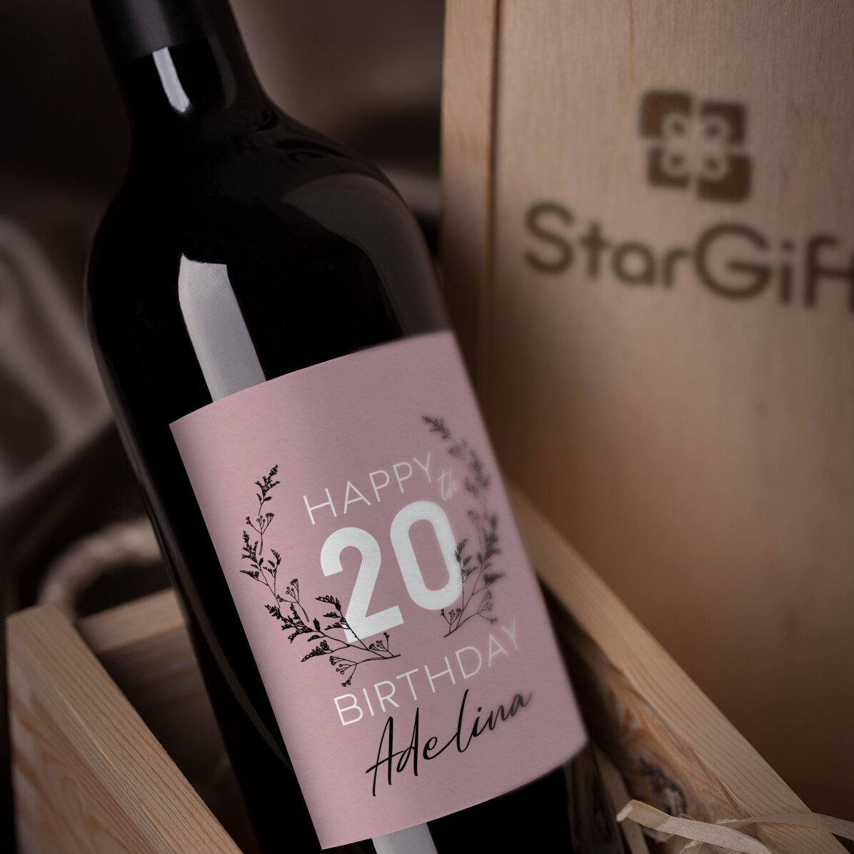 Vino personalizado con mensaje de cumpleaños - Floral