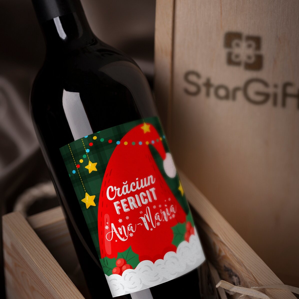Vino personalizado con texto: Papá Noel