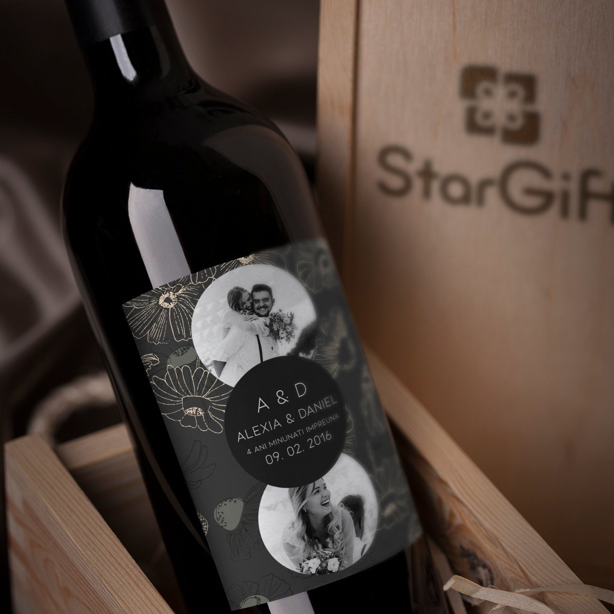 Vino personalizado con texto y 2 fotos - Aniversario