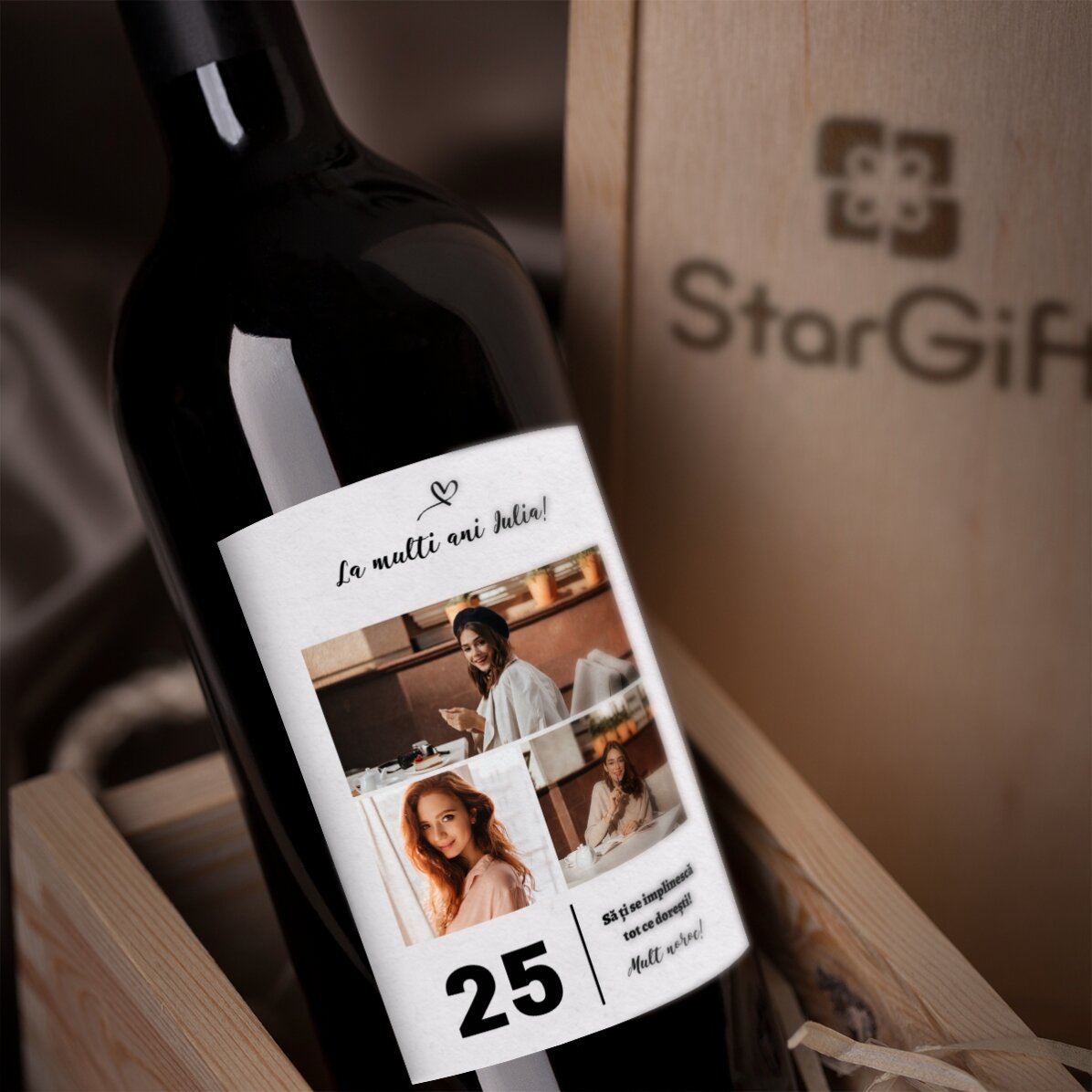 Vino personalizado con texto y 3 fotos para un cumpleaños - 25