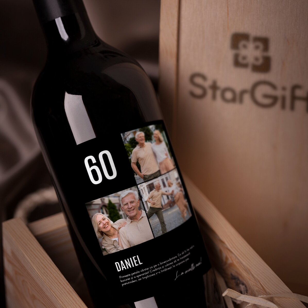 Vino personalizado con texto y 3 fotos para un cumpleaños - 60