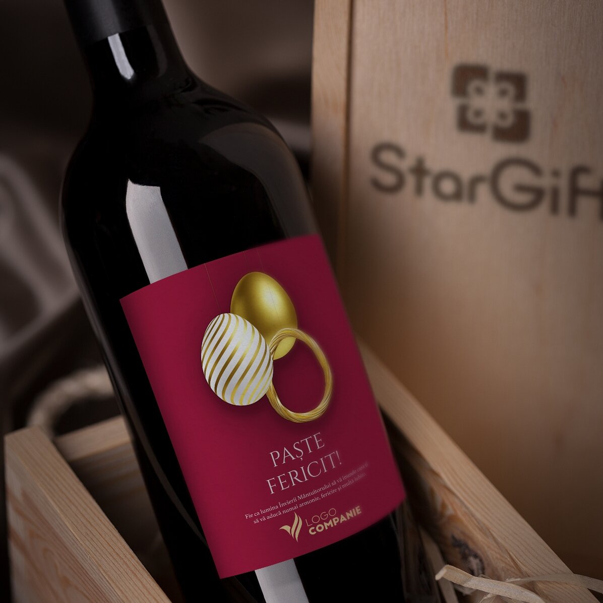 Personalised wine with text and logo - Happy Easter!