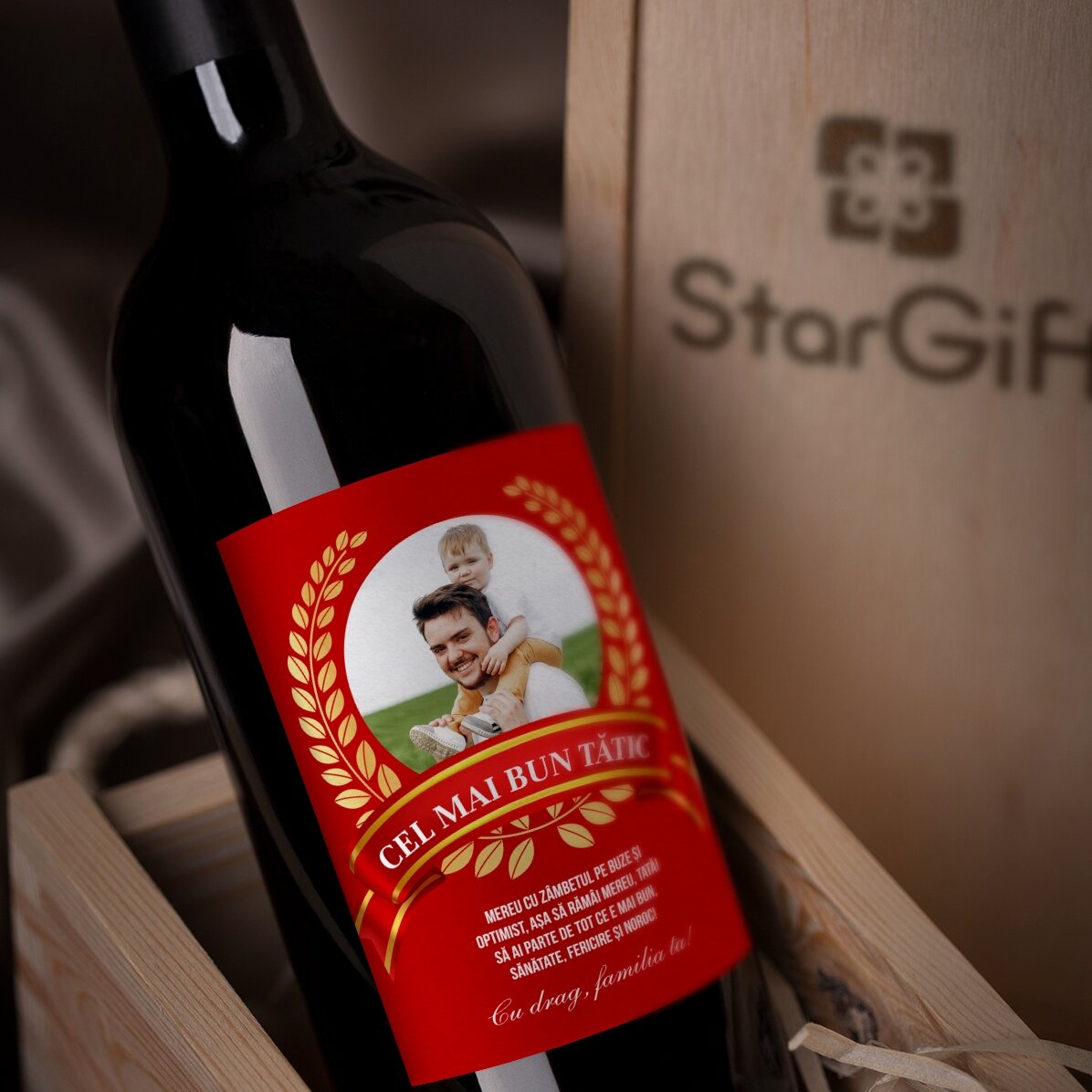 Vino personalizado con un texto y una foto para papá: «El mejor papá»
