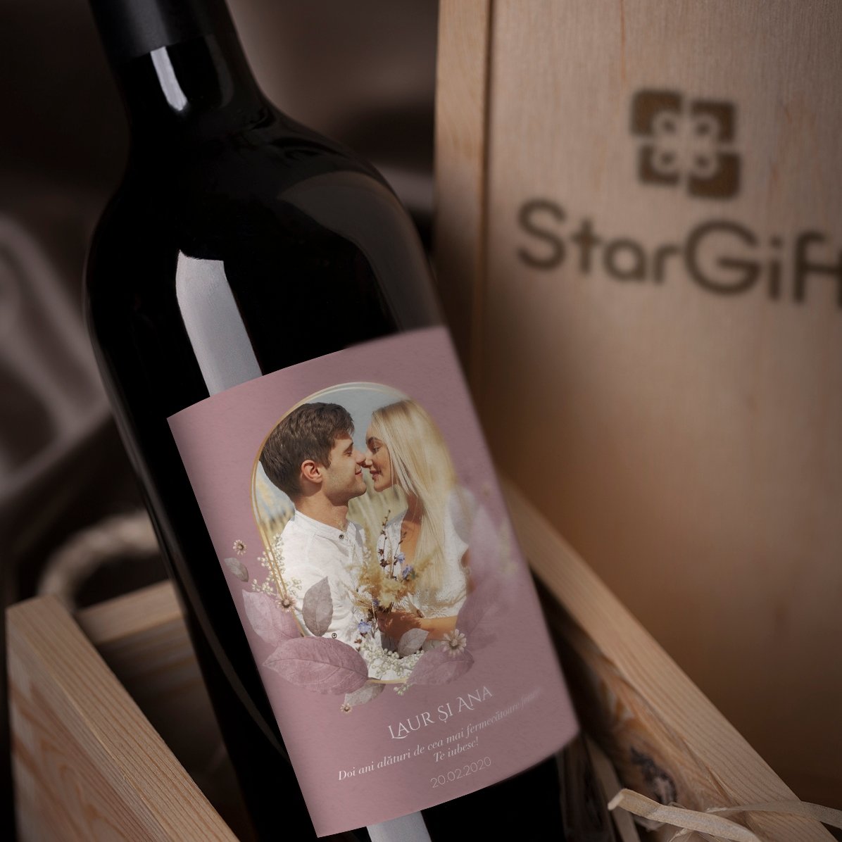 Vino personalizado con texto y foto - Floral