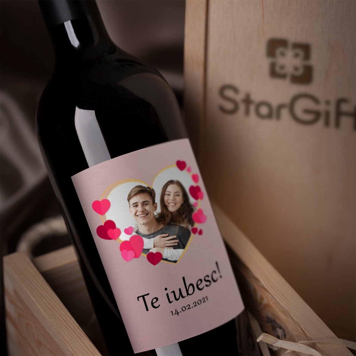 Vino personalizado con texto y foto - In love