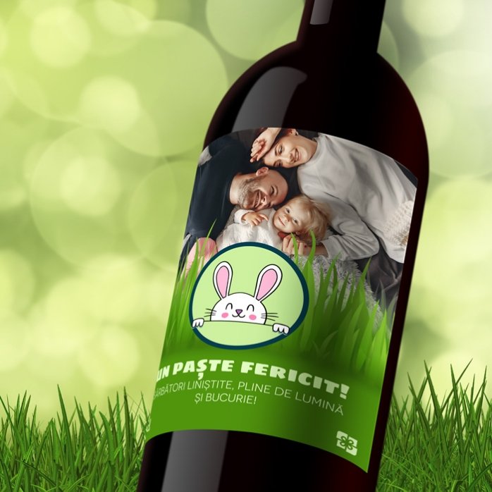 Vino personalizado con texto y foto: ¡Feliz Pascua!