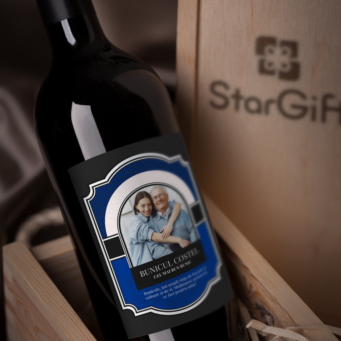 Vino personalizado con texto y foto para el abuelo