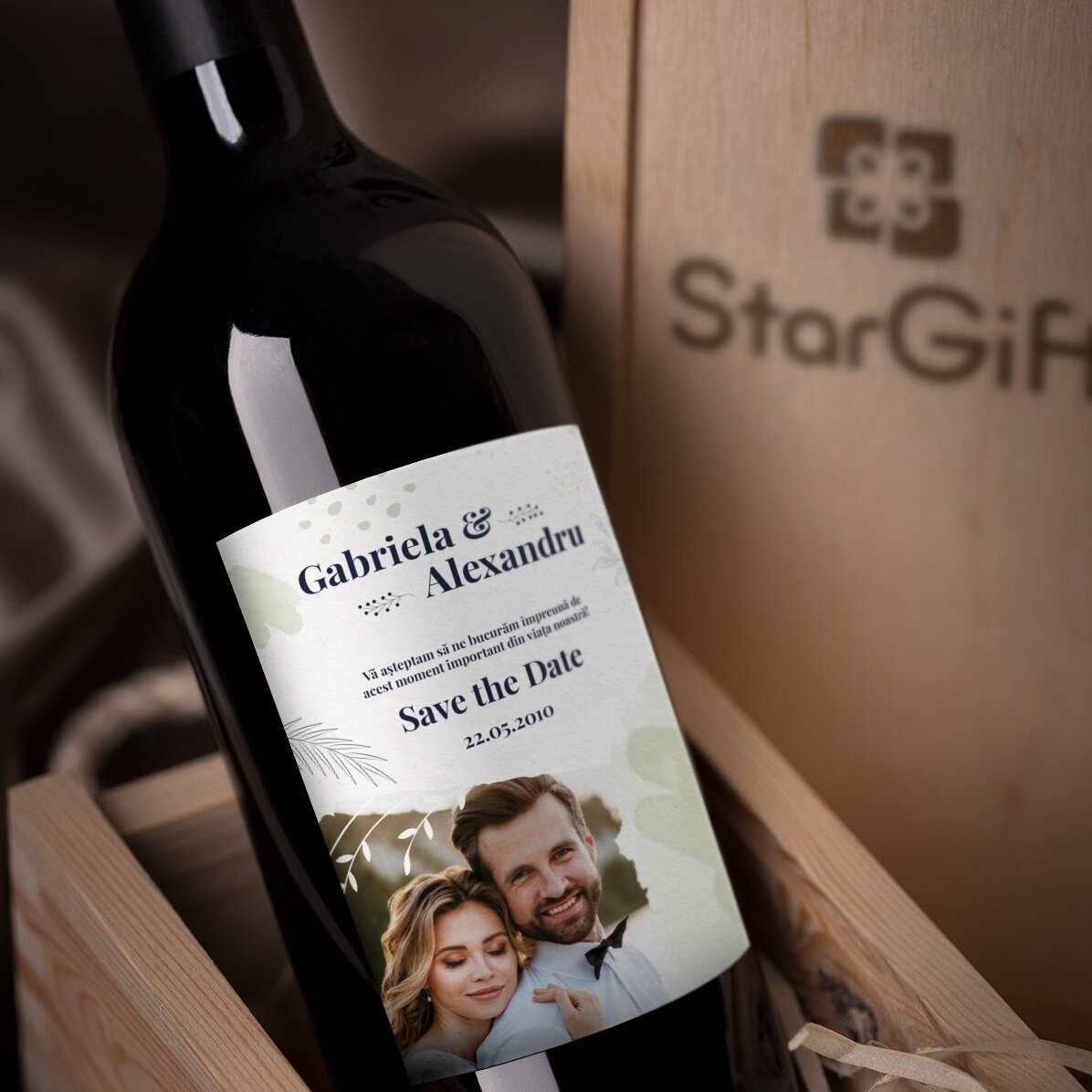 Vino personalizado con texto y foto - «Save the date»