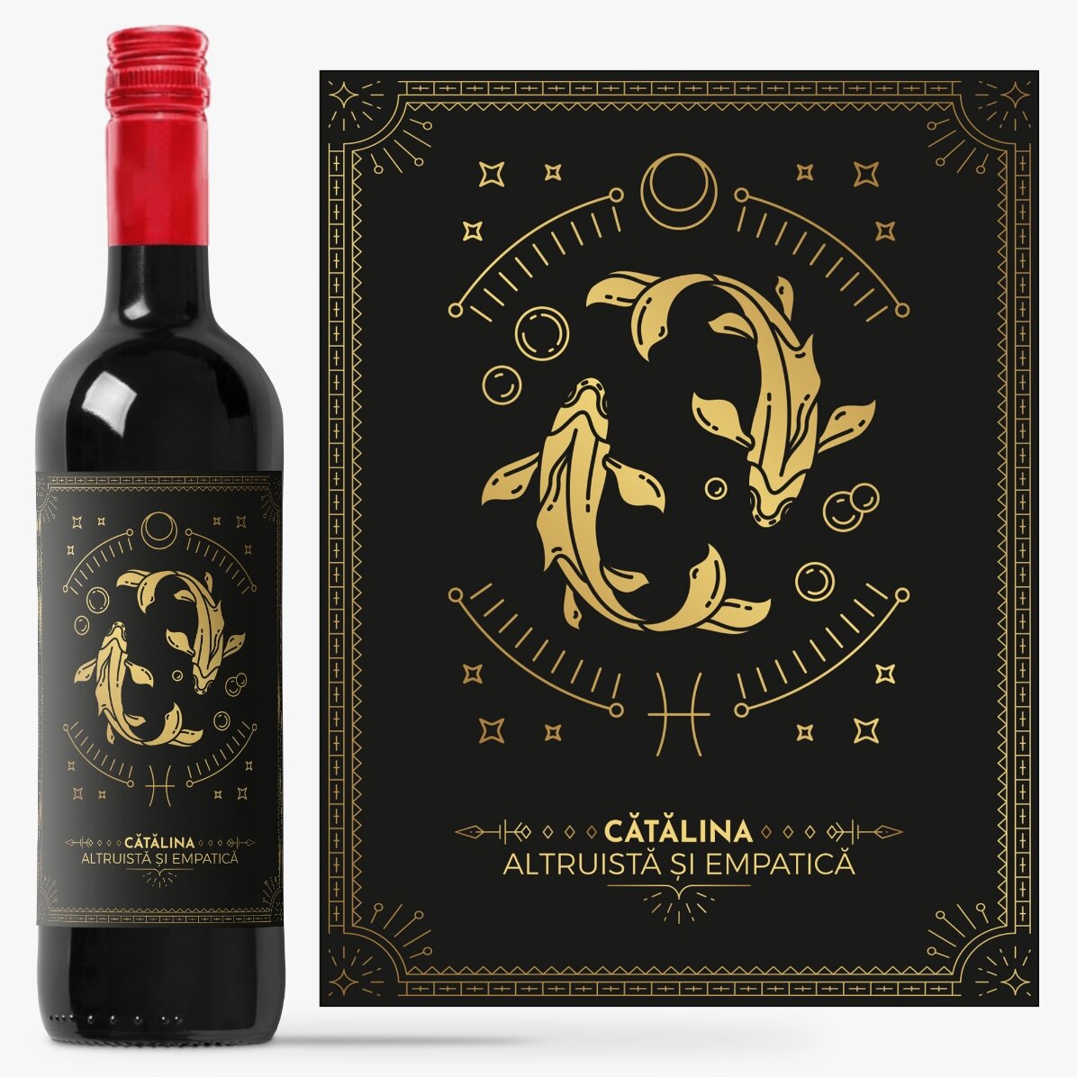 Vino personalizado con texto y signo del zodiaco: Piscis