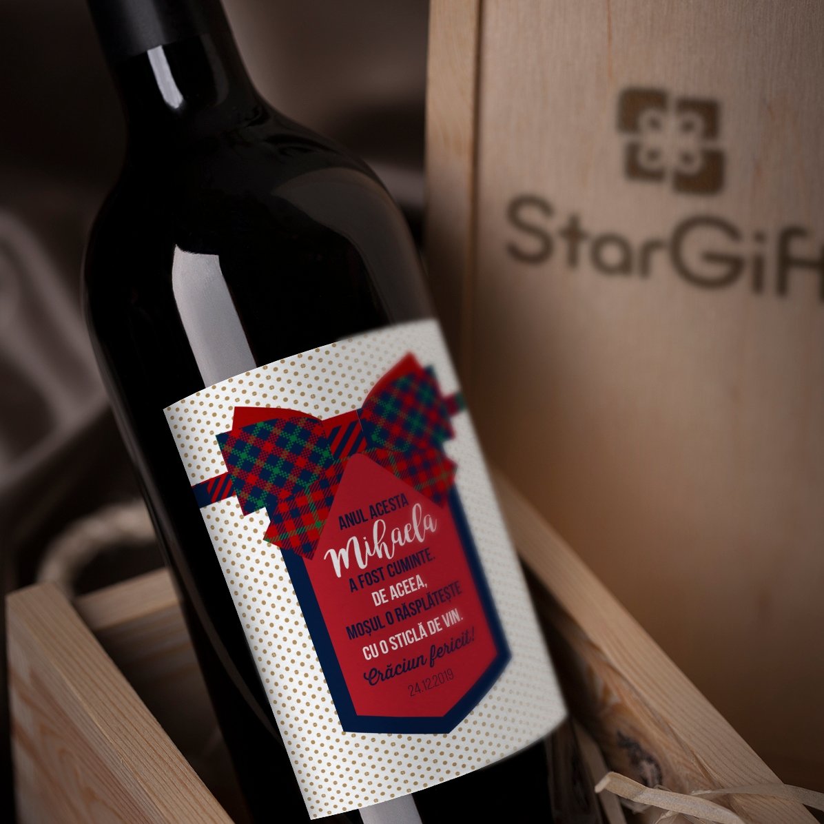 Vino personalizado con texto - Lazo
