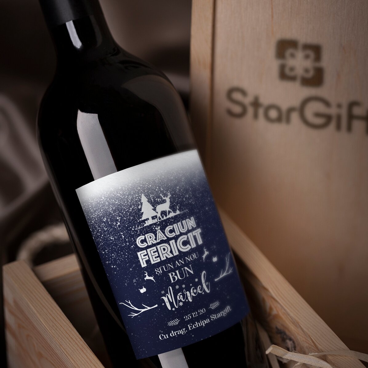 Vino personalizado con texto - Noche nevada