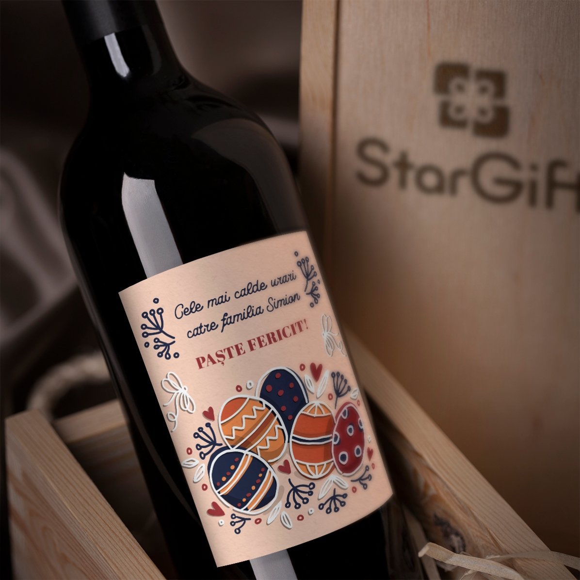 Vino personalizado con texto - Felicidades de Pascua