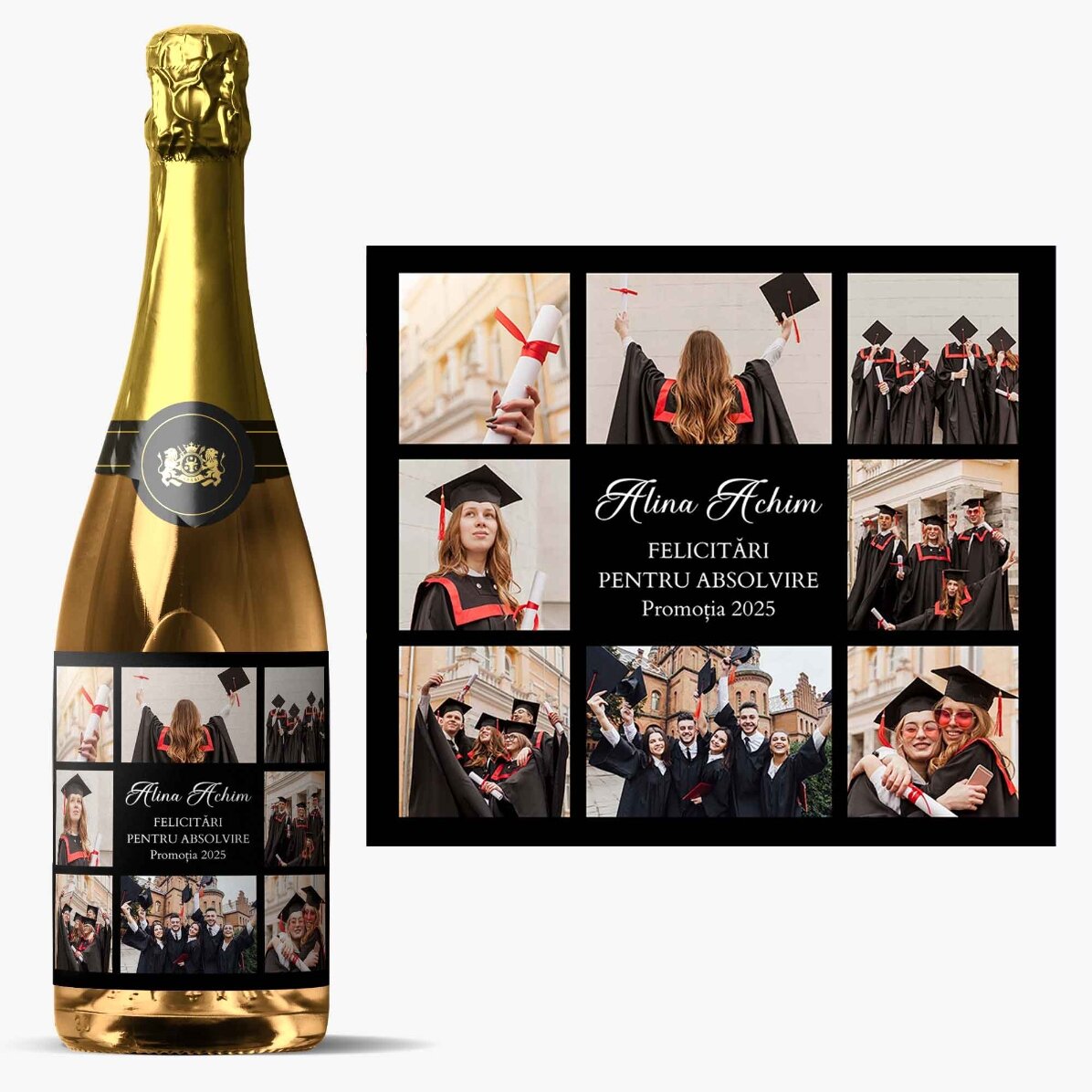 Vino espumoso personalizado con 8 fotos y un mensaje
