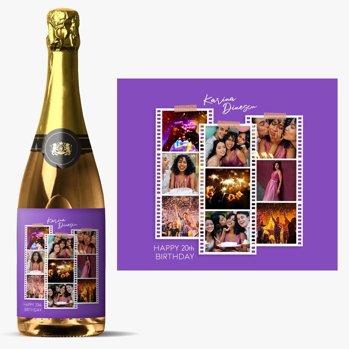 Vino espumoso personalizado con 9 fotos y un mensaje - Fotos en película