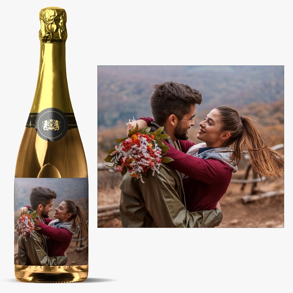 Vino espumoso personalizado con una foto