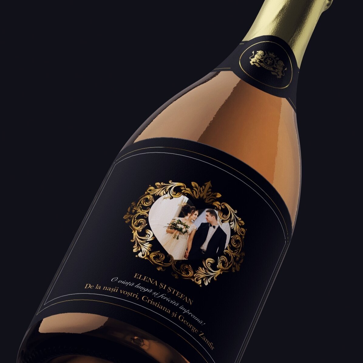 Vino espumoso personalizado con foto y texto - Casa de piatra