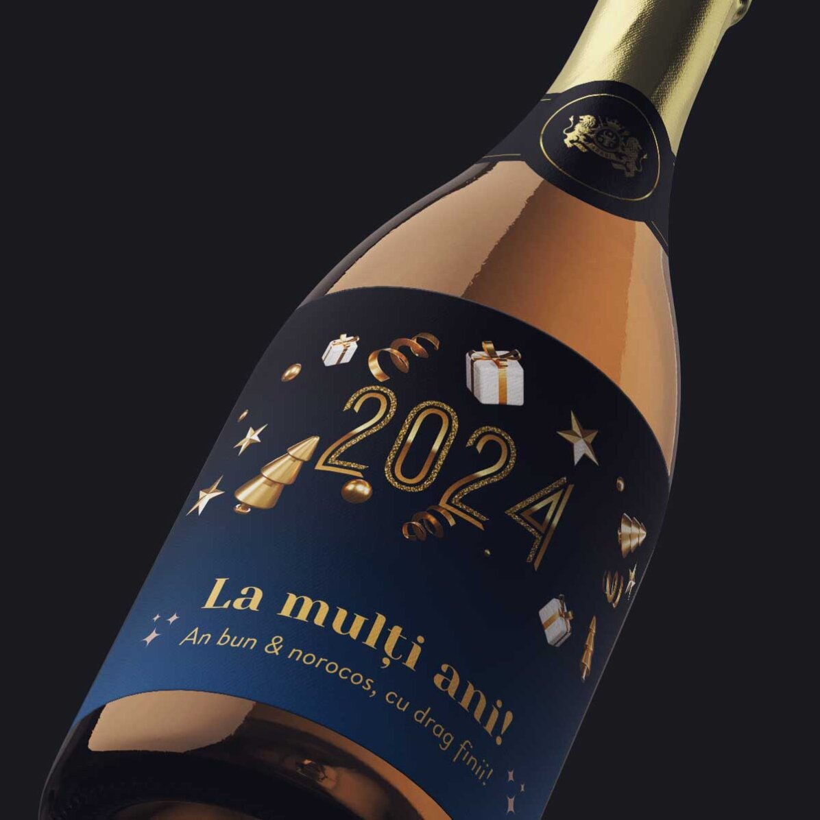 Vino espumoso personalizado con mensaje: «¡Feliz cumpleaños!»