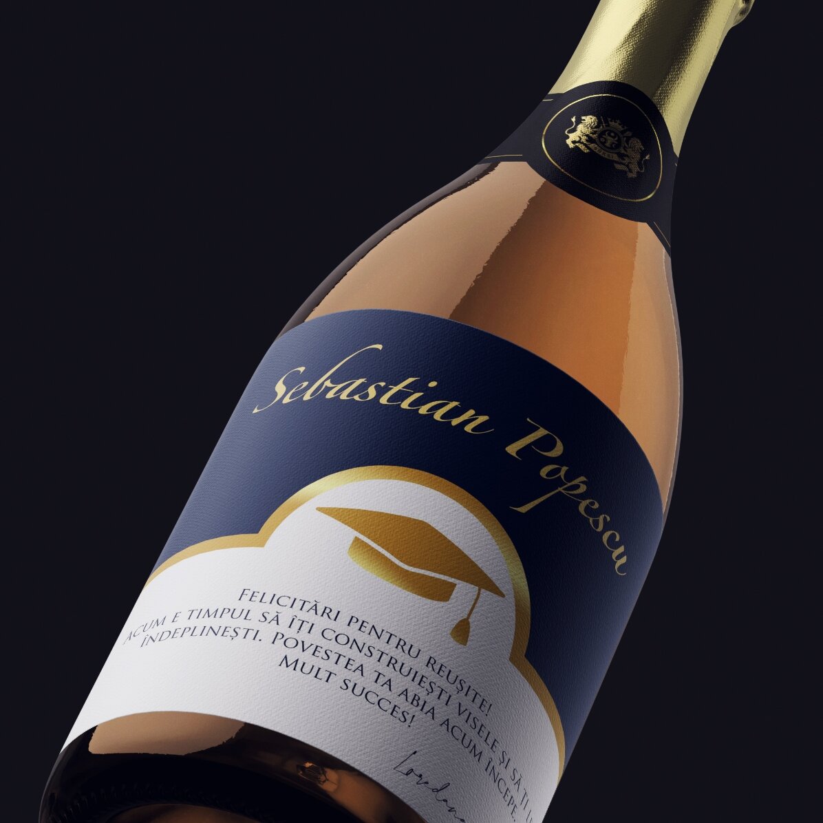 Vino espumoso personalizado con texto - Graduación