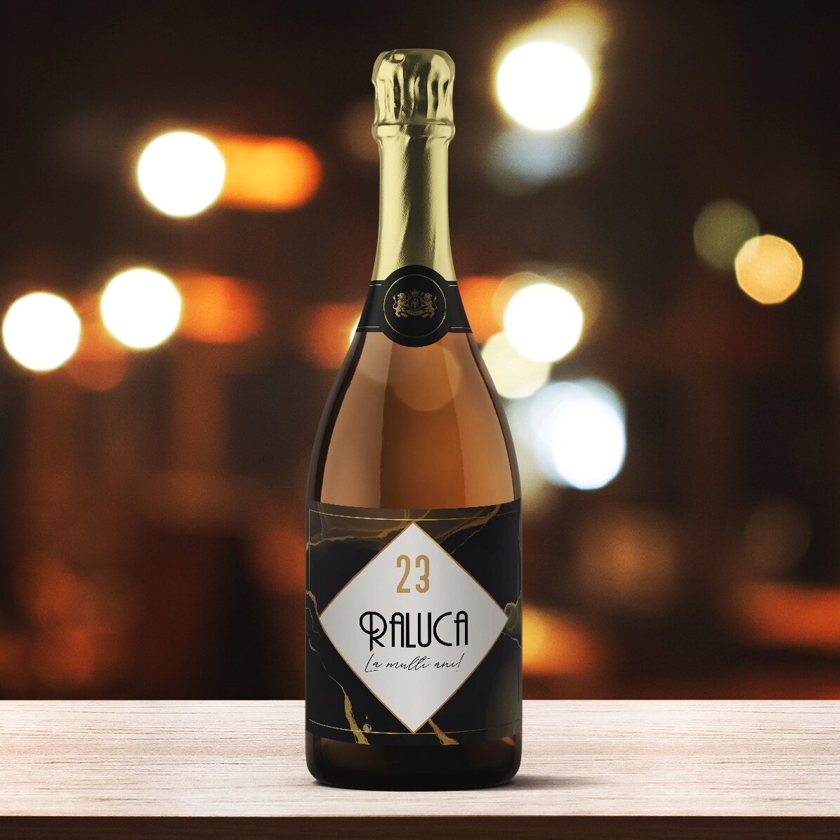 Vino espumoso personalizado con texto - Abstract gold