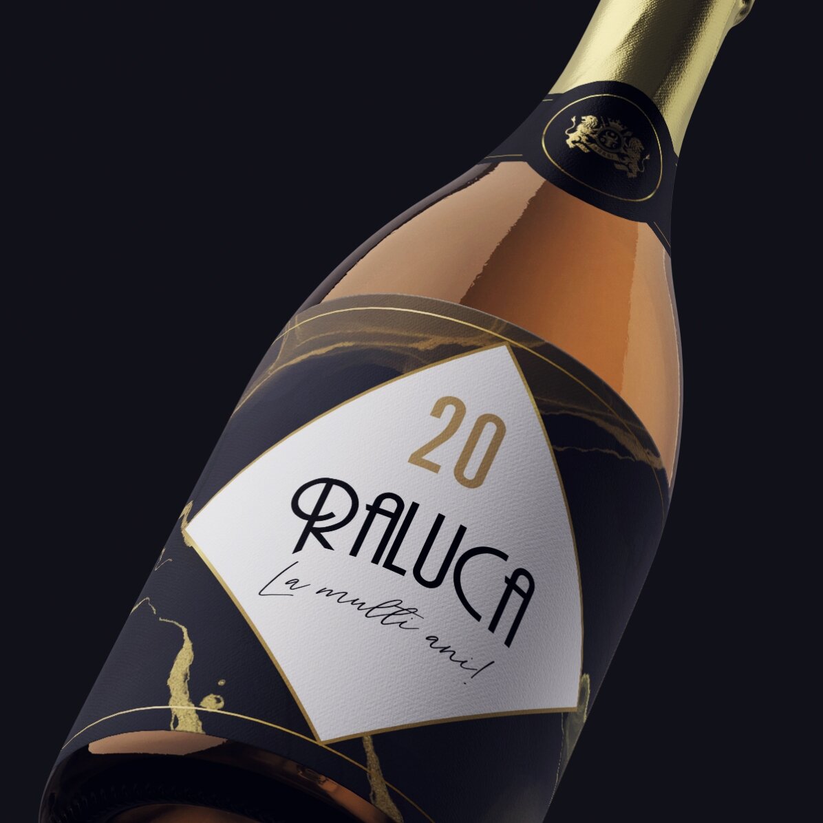Vino espumoso personalizado con texto - Abstract gold