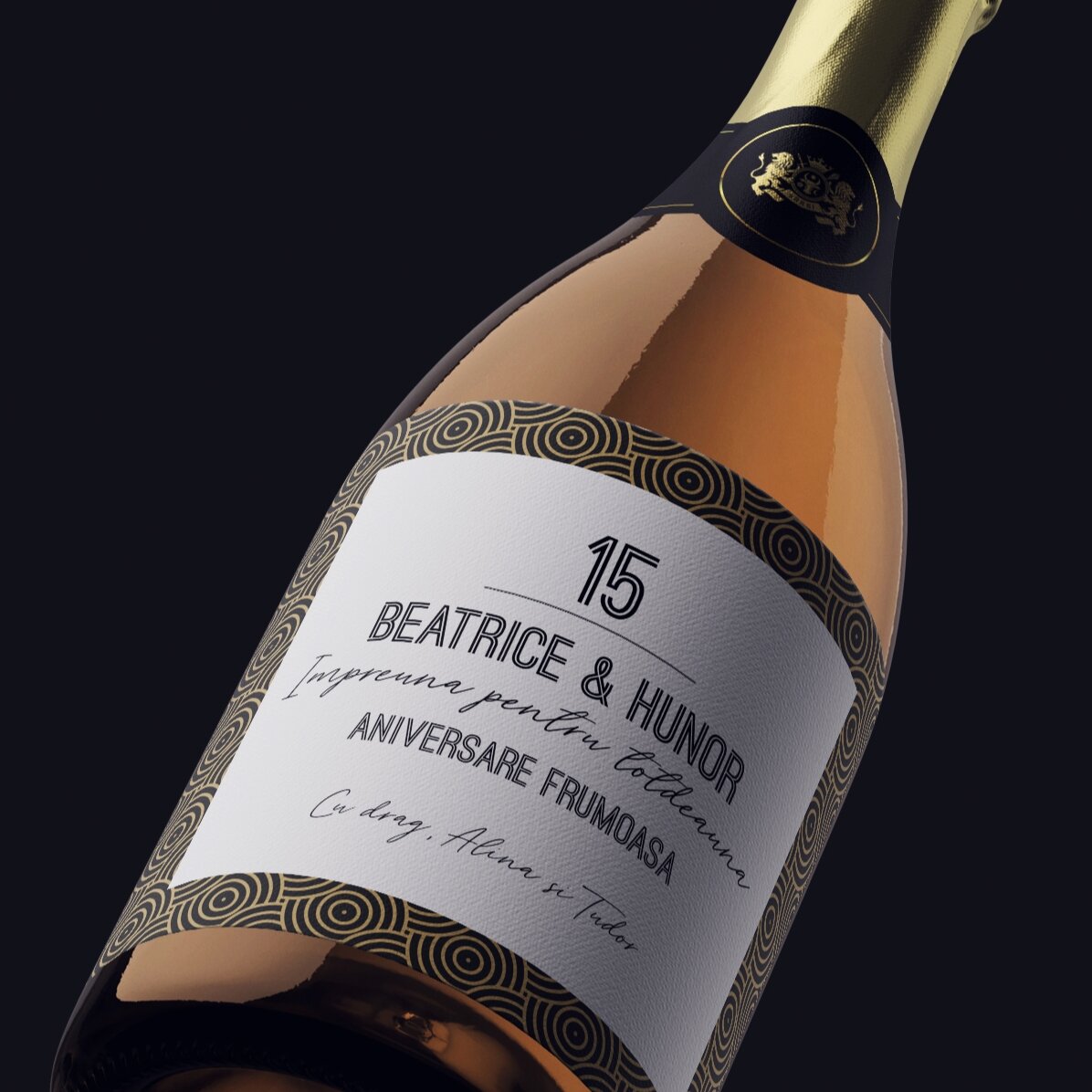 Vino espumoso personalizado con texto - Art déco
