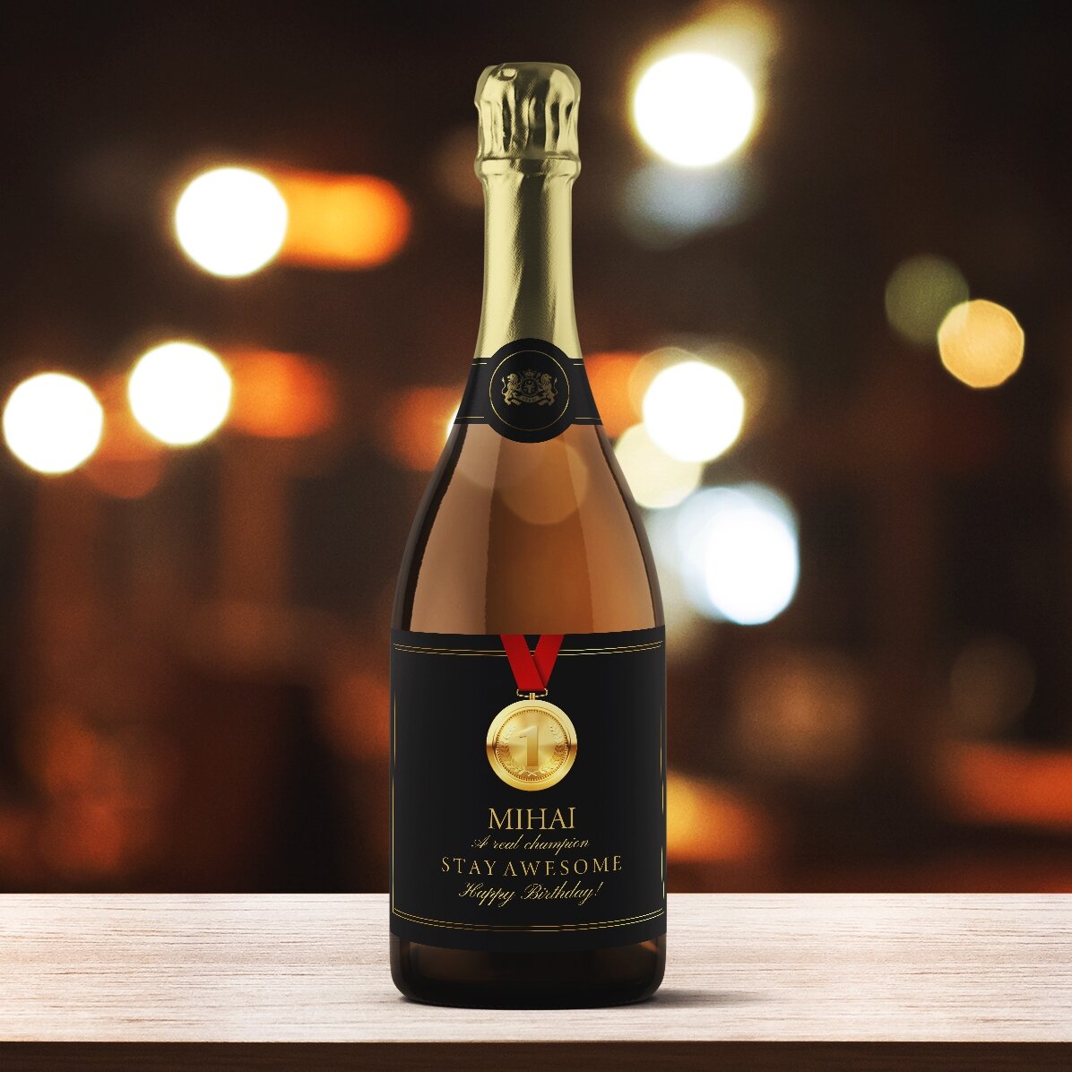 Vino espumoso personalizado con texto - Campeón