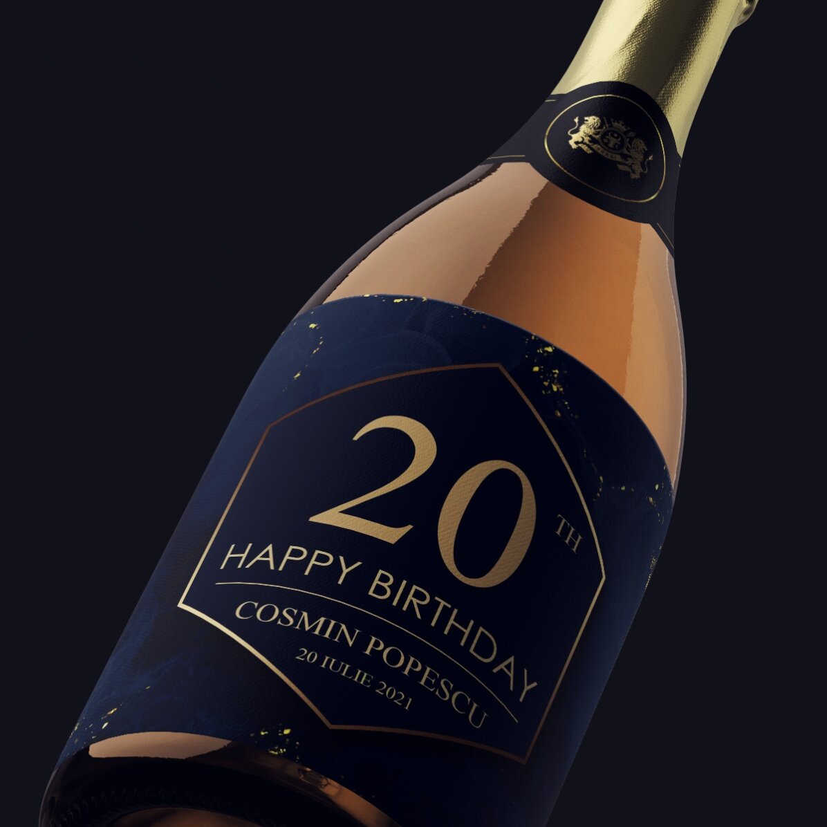 Vino espumoso personalizado con mensaje: «¡Salud por tu cumpleaños!»