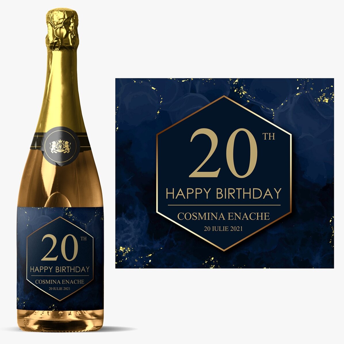 Vino espumoso personalizado con mensaje: «¡Salud por tu cumpleaños!»