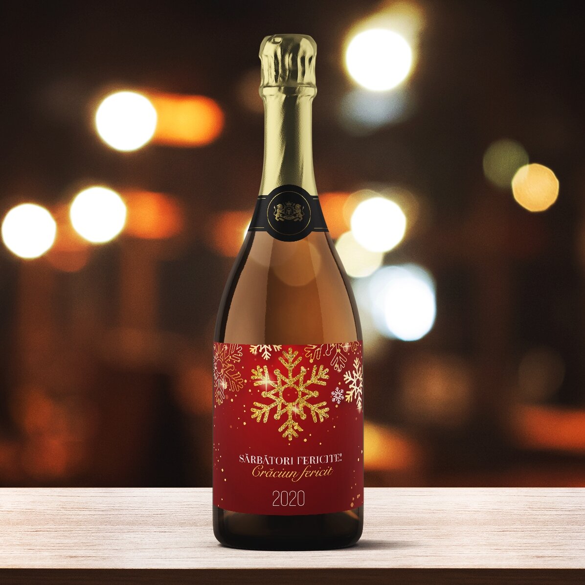 Vino espumoso personalizado con texto - Copos de nieve