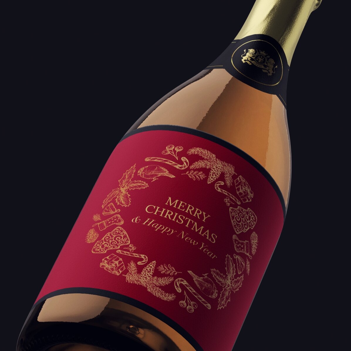 Vino espumoso personalizado con texto - Christmas Spirit