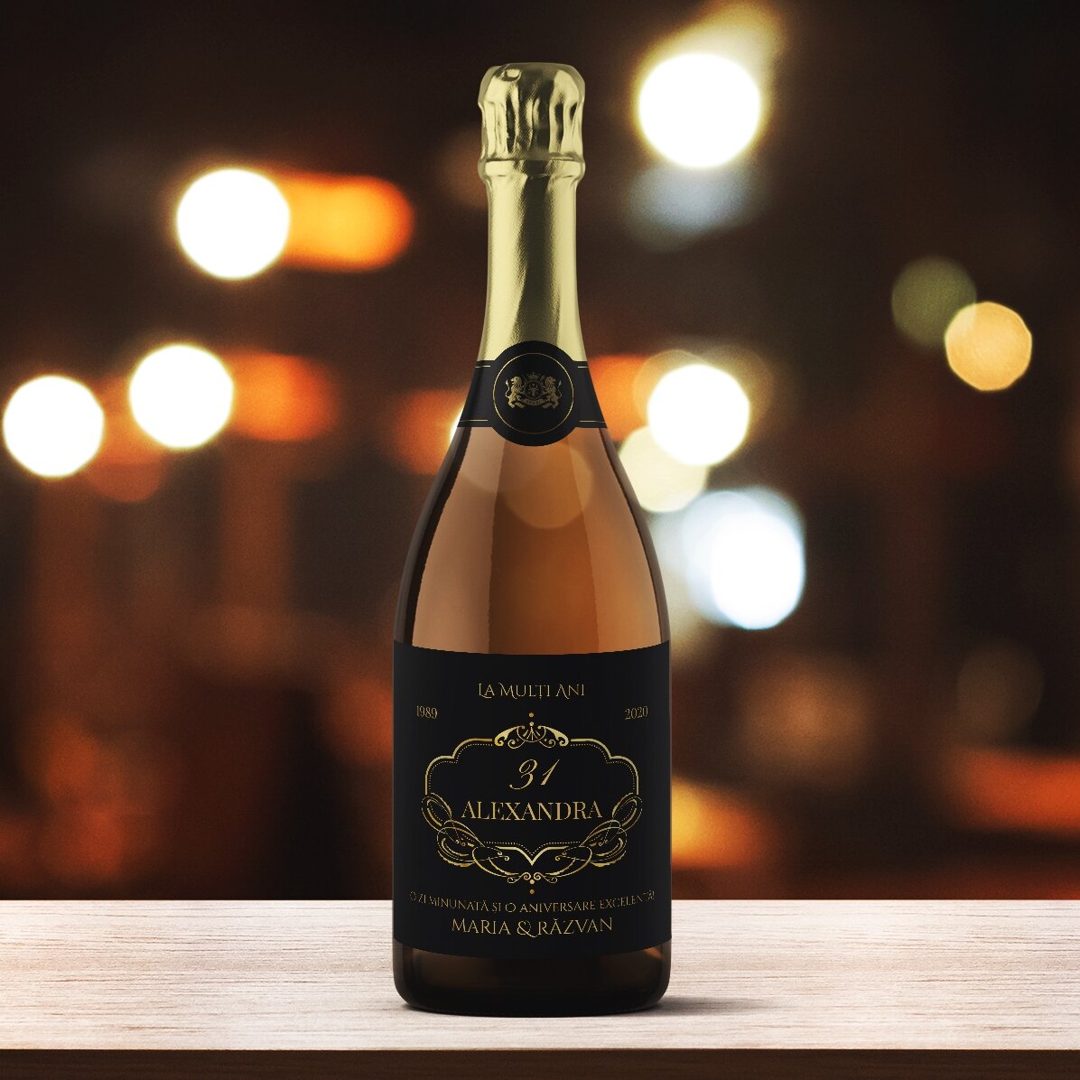 Vino espumoso personalizado con texto - Elegante