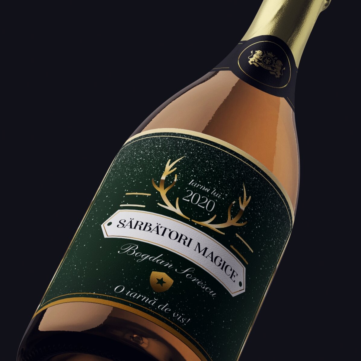 Vino espumoso personalizado con texto - Golden Antlers