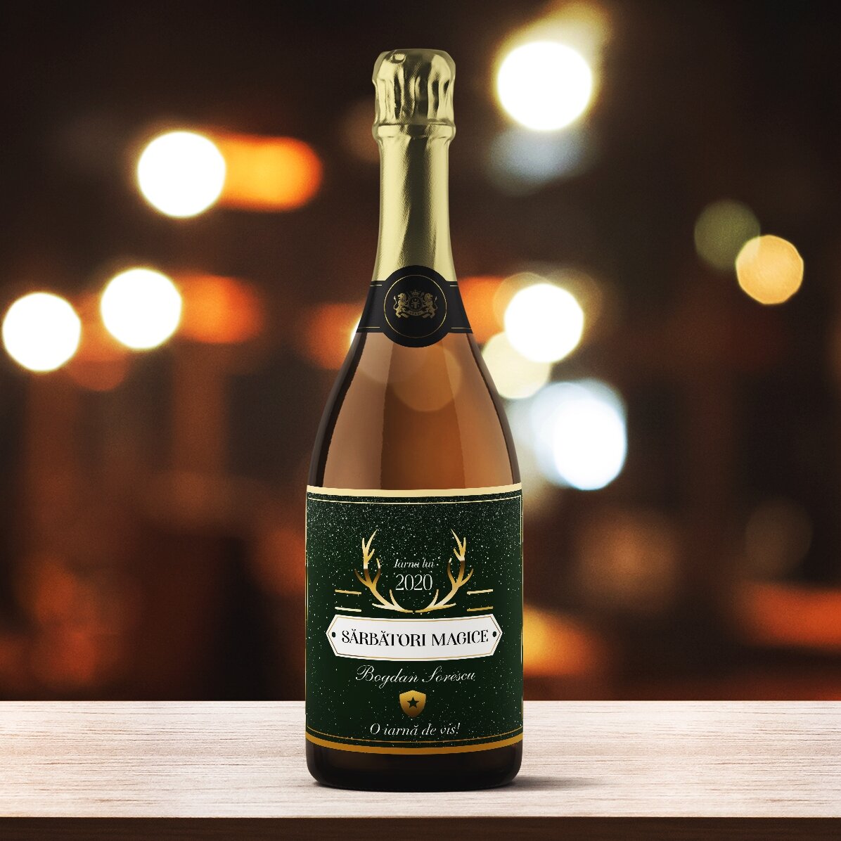 Vino espumoso personalizado con texto - Golden Antlers