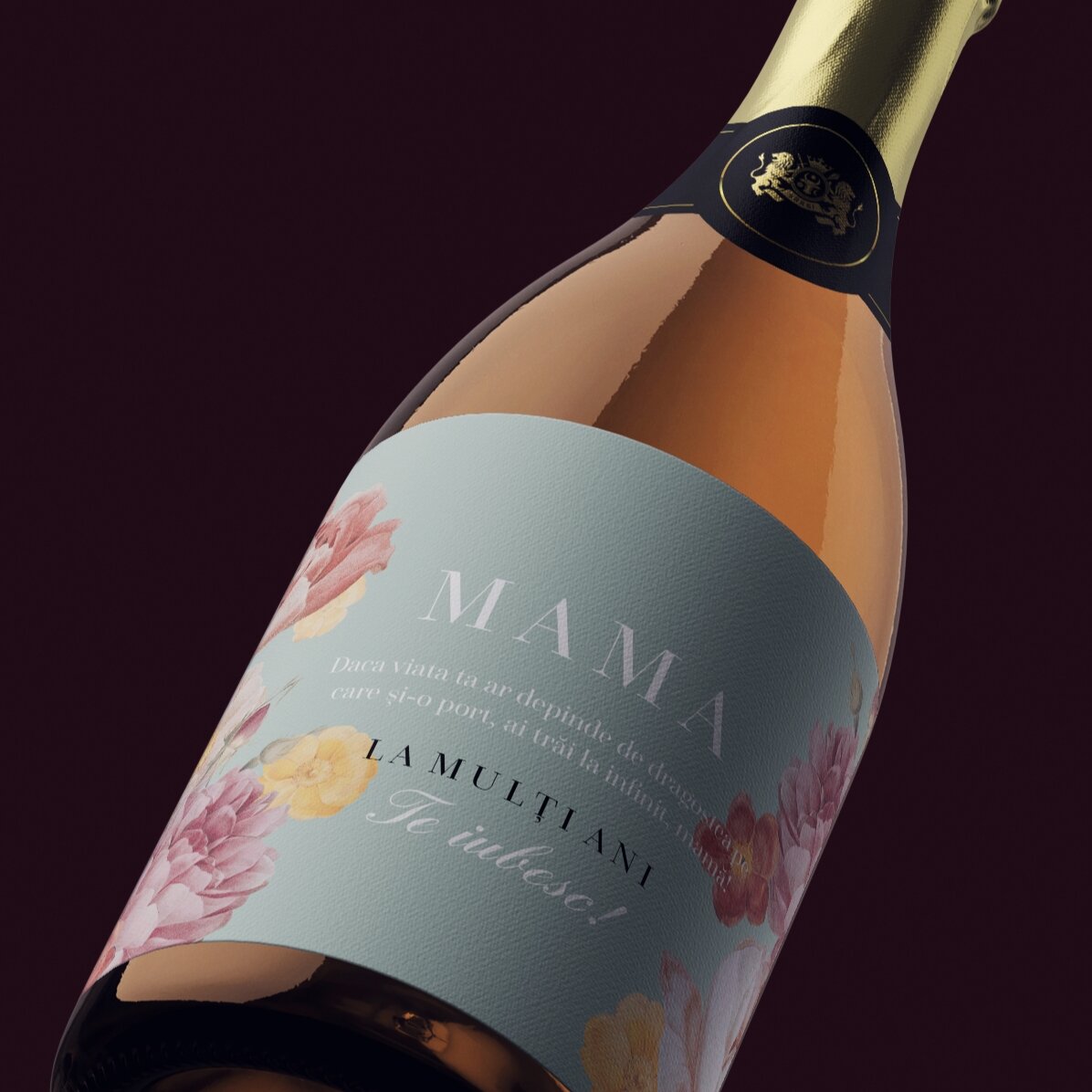 Vino espumoso personalizado con mensaje: «Querida mamá»