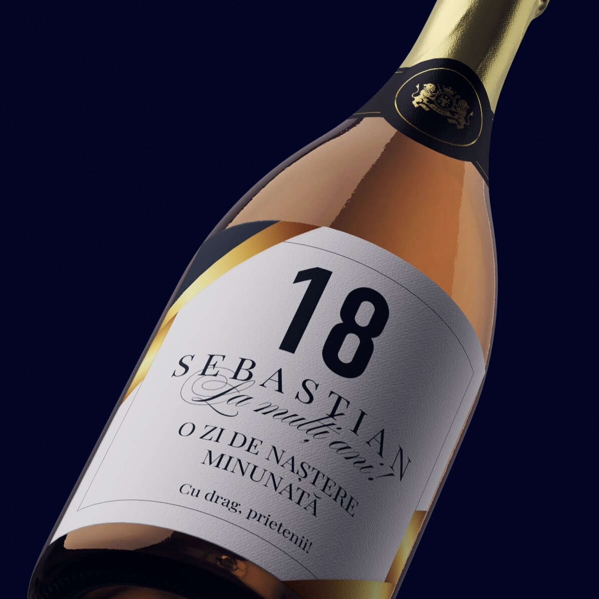Vino espumoso personalizado con un mensaje para celebrar la mayoría de edad