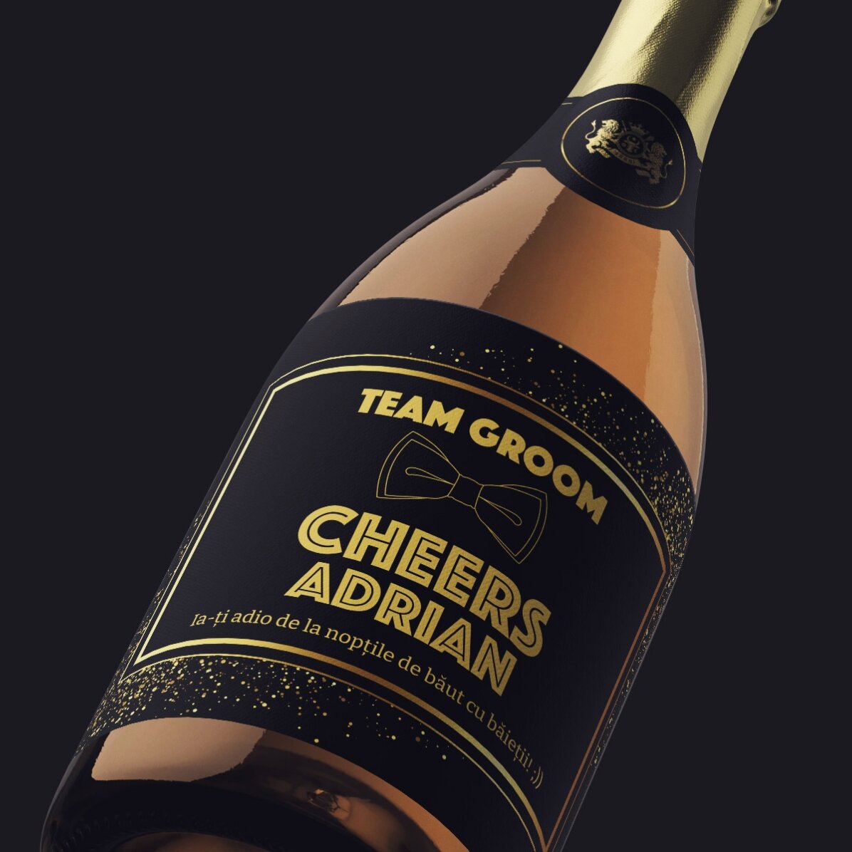 Personalised sparkling wine with text for stag parties - Cheers