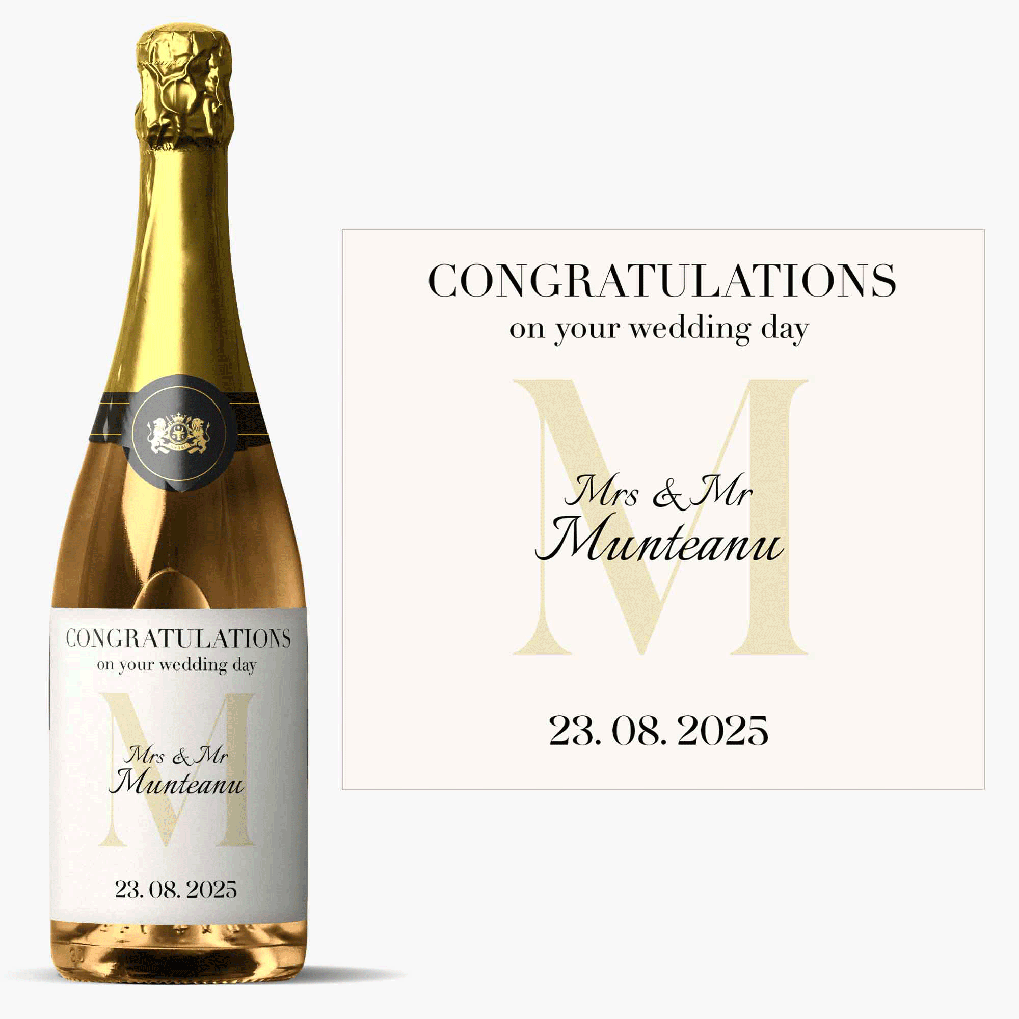 Vino espumoso personalizado con texto e inicial - ¡Enhorabuena!