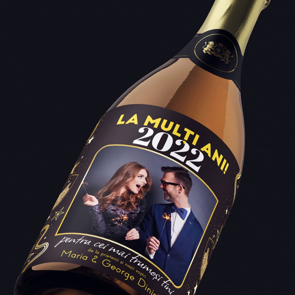 Vino espumoso personalizado con texto y foto - ¡Feliz cumpleaños! 2024