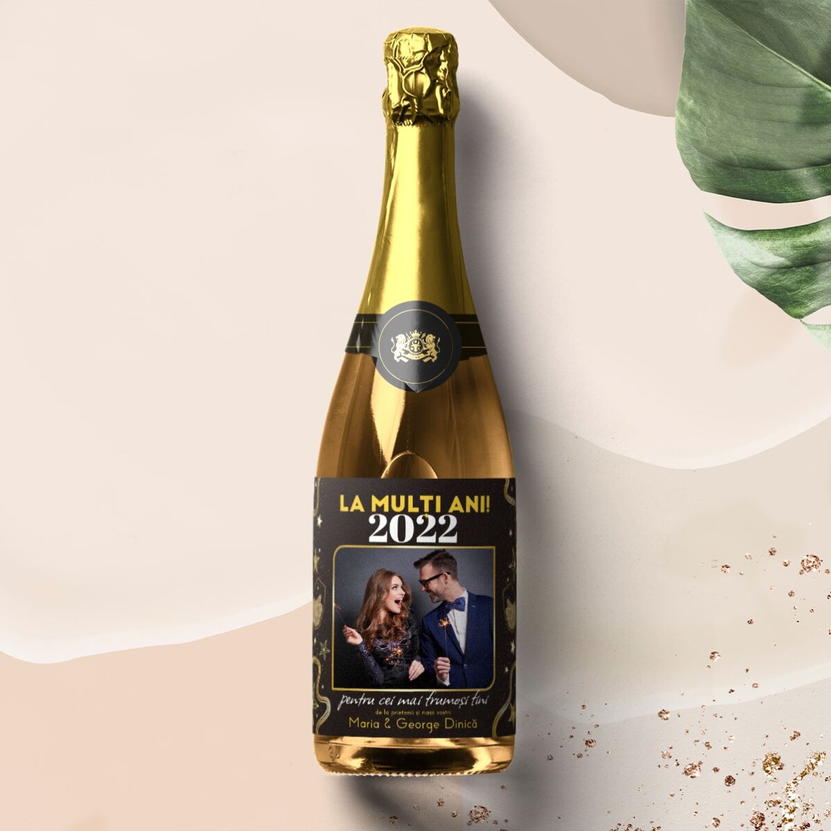Vino espumoso personalizado con texto y foto - ¡Feliz cumpleaños! 2024