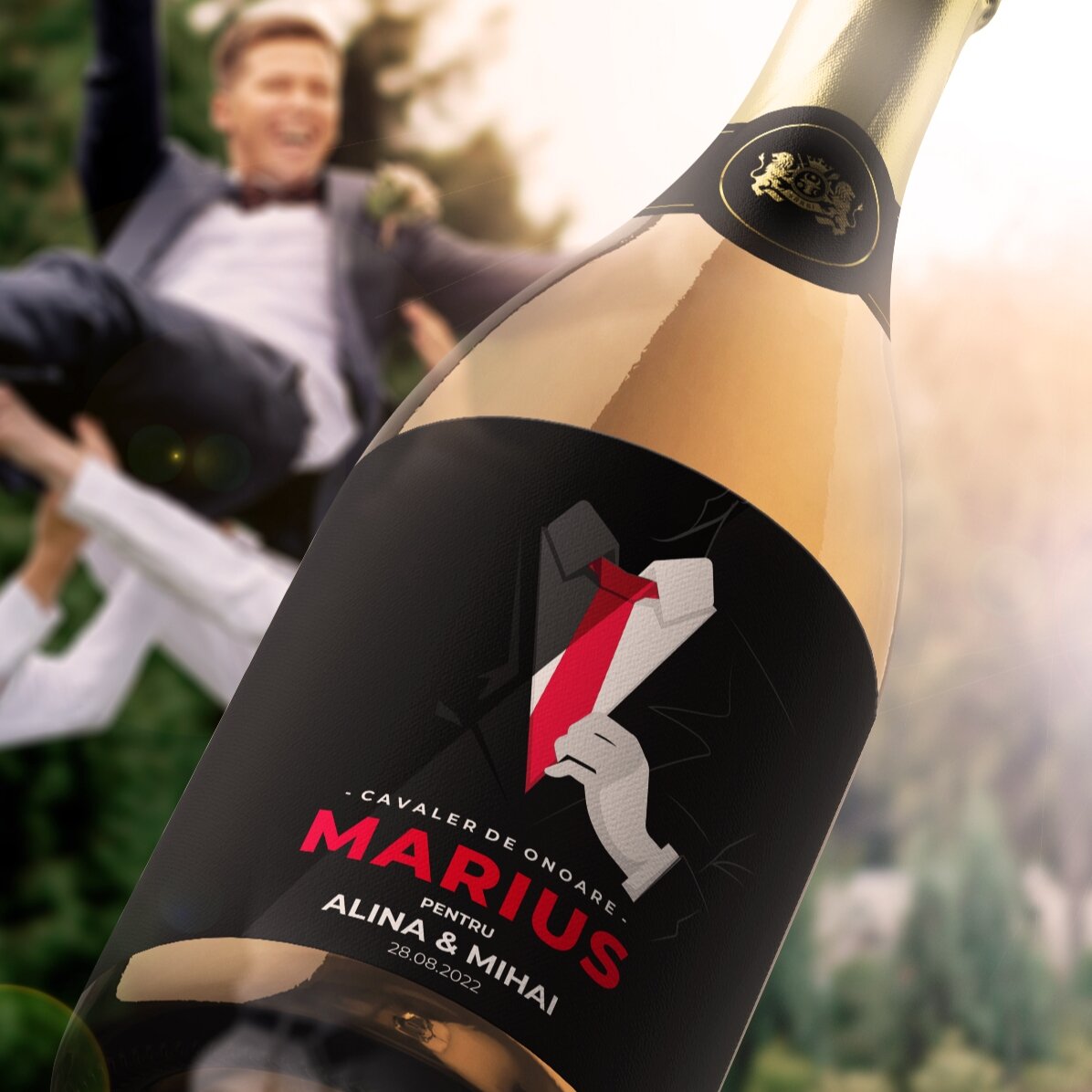 Vino espumoso personalizado con texto - Padrino de boda