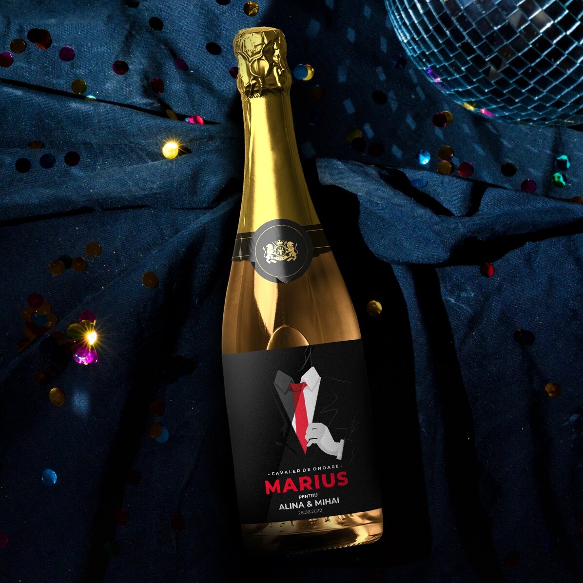 Vino espumoso personalizado con texto - Padrino de boda