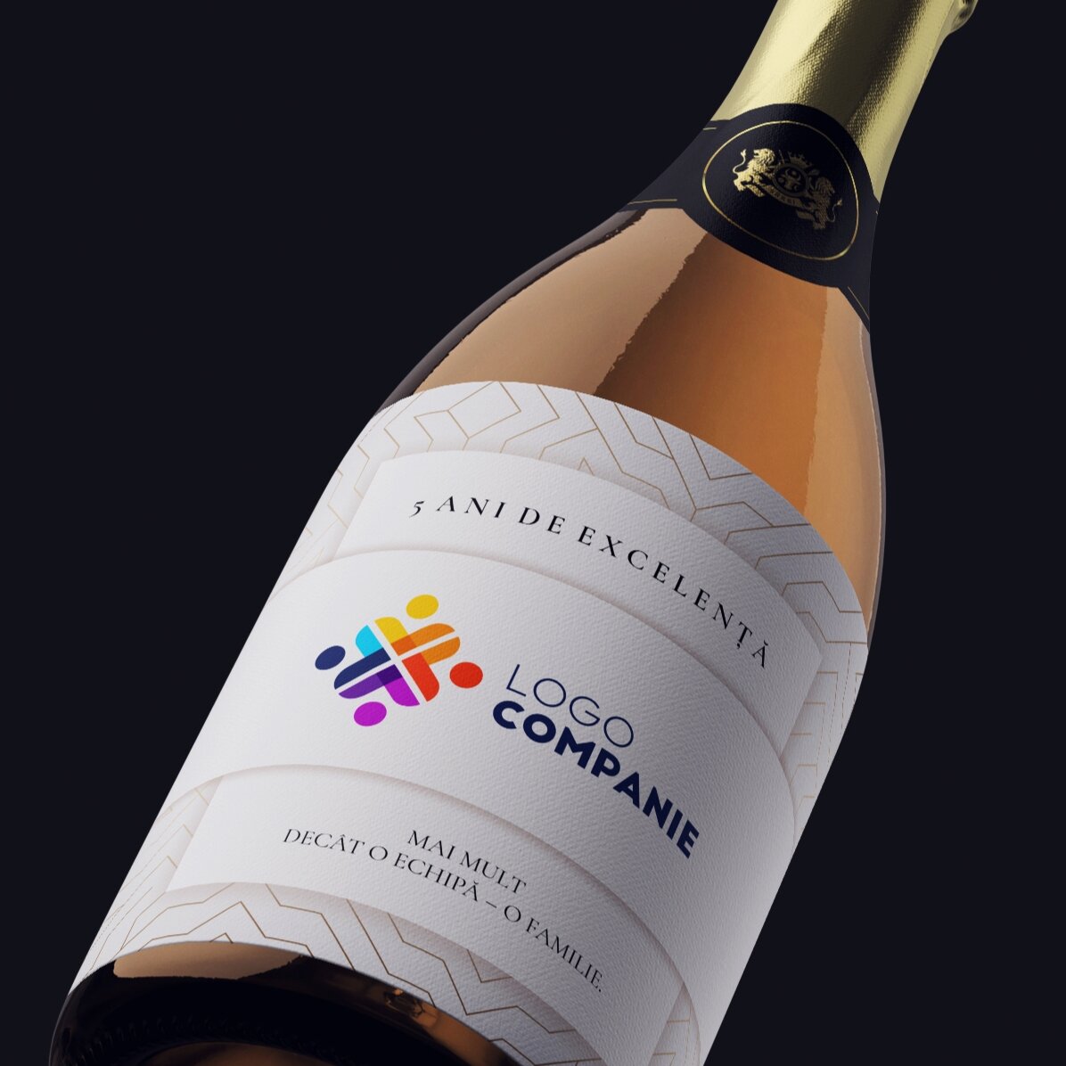 Vino espumoso personalizado con texto, versión blanca - Aniversario de la marca