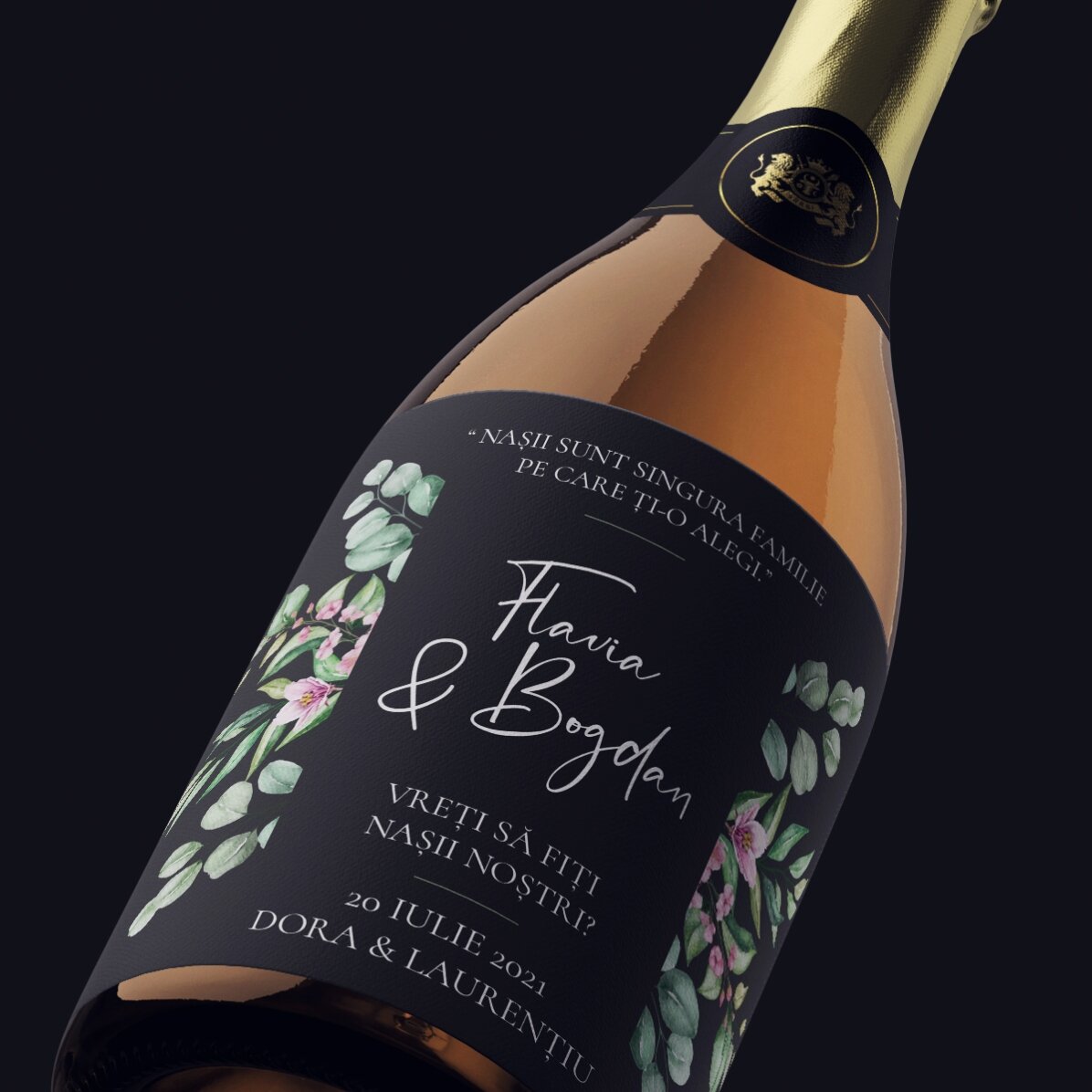 Vino espumoso personalizado con texto: «Will you be?»