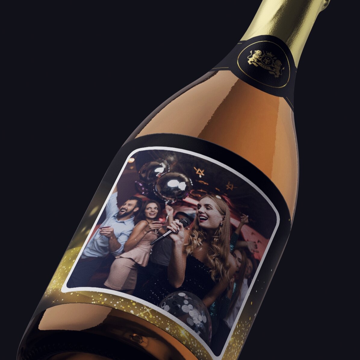 Vino espumoso personalizado con una foto - Gold