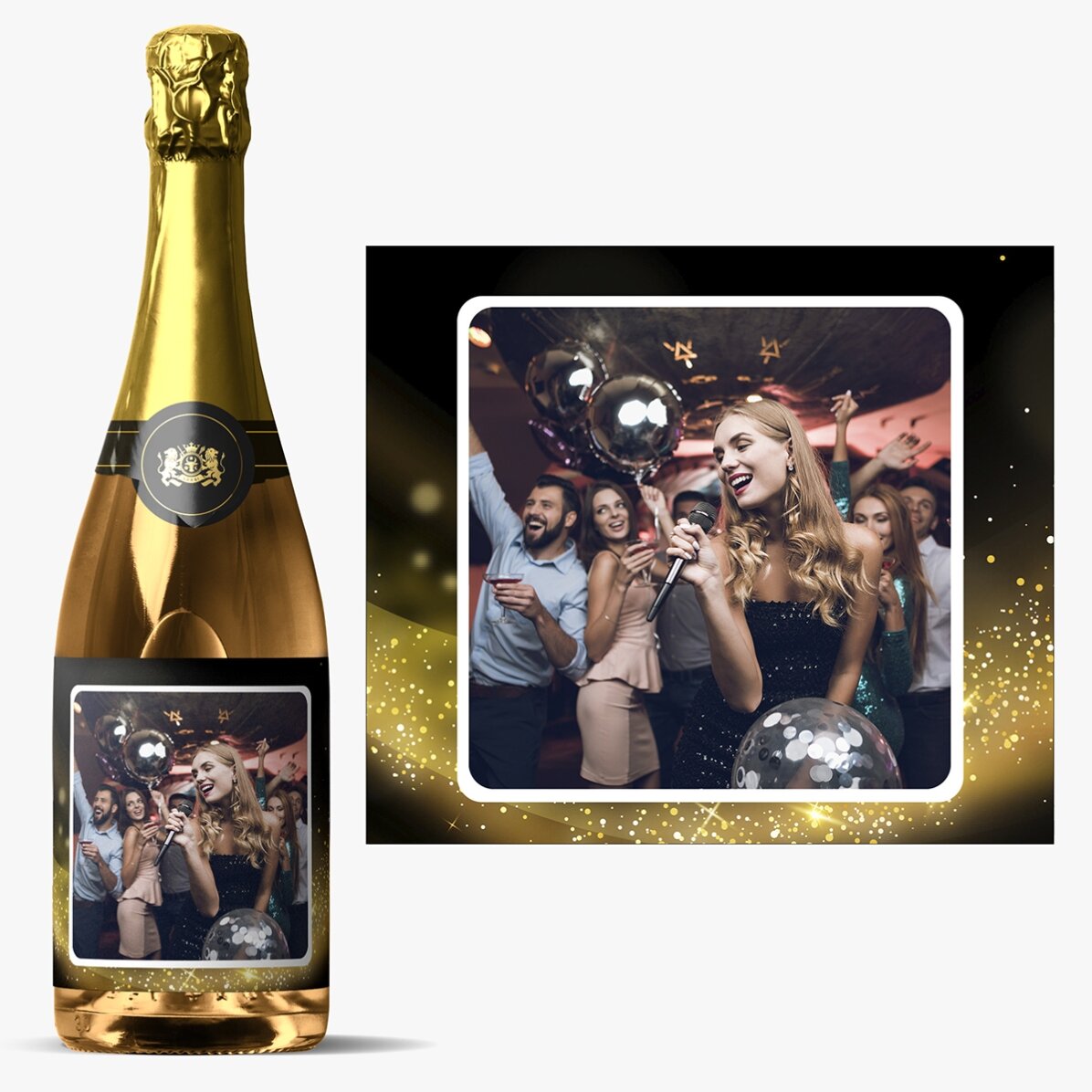 Vino espumoso personalizado con una foto - Gold